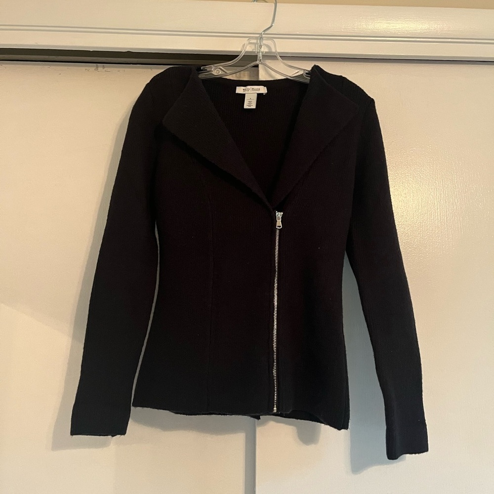 White House Black Market Black Sweater Asymmetrical Zipper